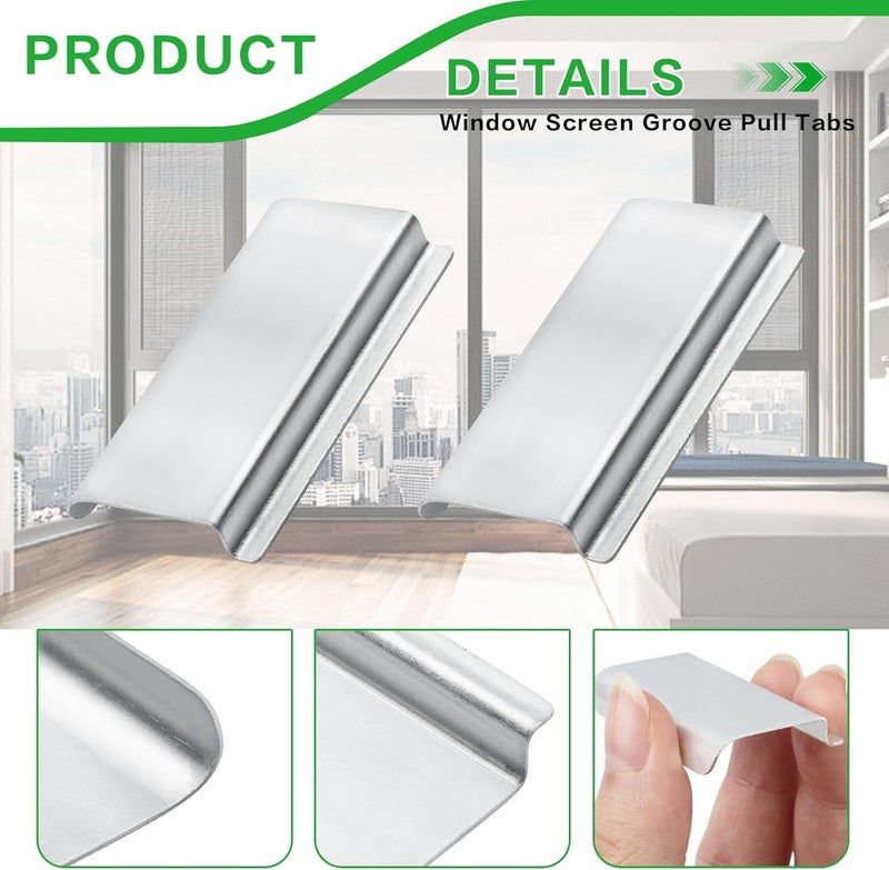 Valorup ​Universal Aluminum Window Screen Pull Tabs Replacement, 30-Pack Durable UV-Resistant Breakage-Proof Flat Groove (C-Shaped) Clip Tabs - Better Than Plastic​ - Image 3